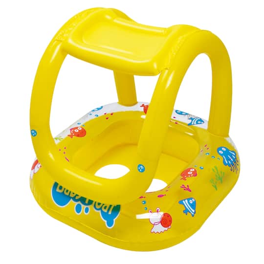 Pool Central® 29" Yellow Inflatable Sea Life Baby Swimming Pool Boat Float with Sunshade